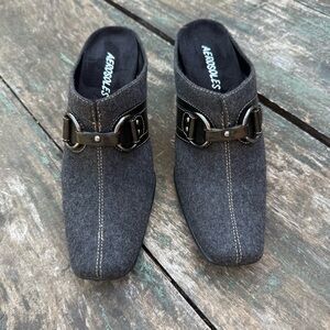 Aerosoles In a Cinch Gray Wool Mule Clogs Buckle Detail Size 6.5